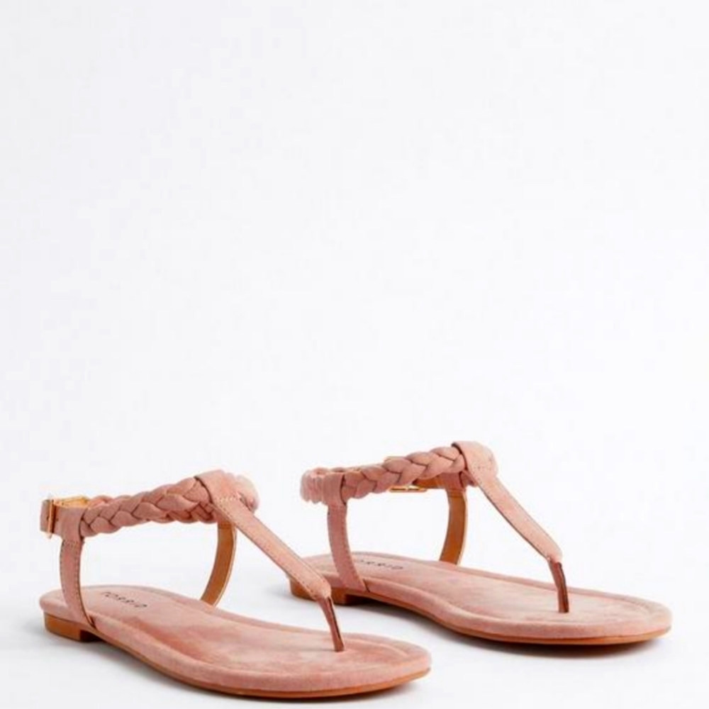 torrid Pink Braided T-Strap Flat Sandals